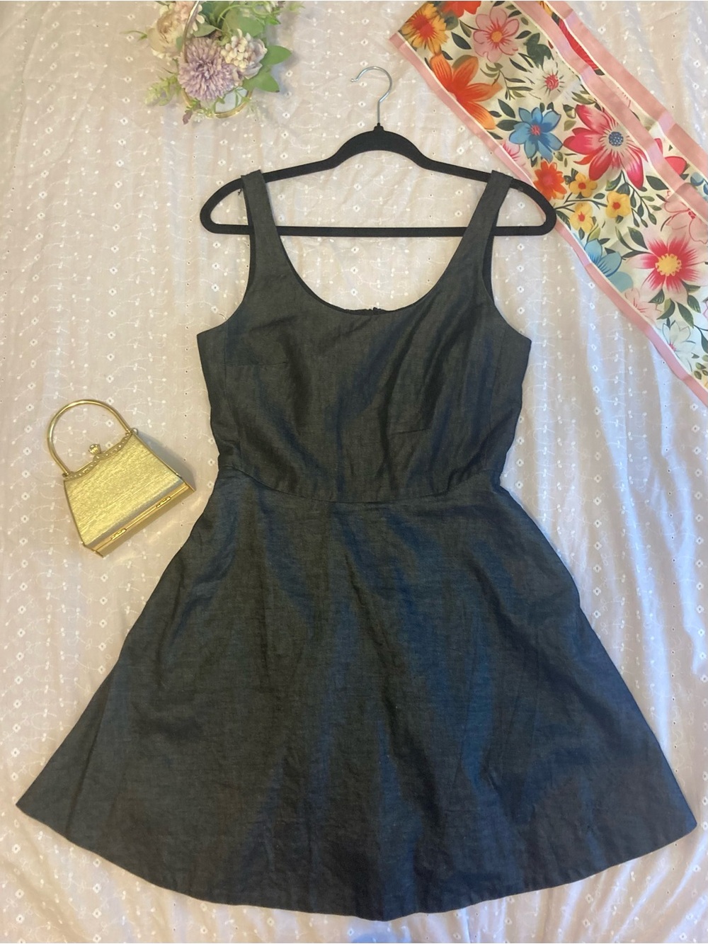 GAP Black Linen Scoop Neck Sleeveless A-Line Knee-Length Dress